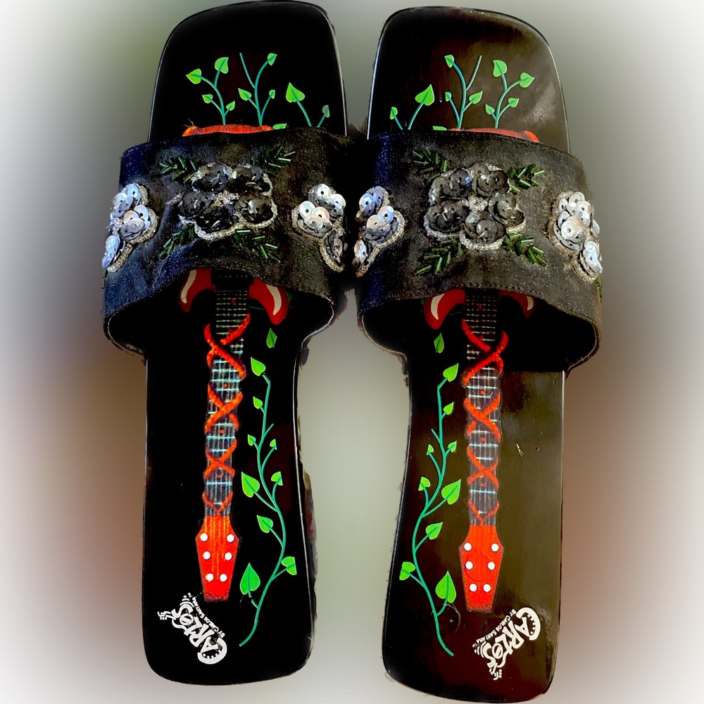 Carlos Santana Black Sequined Slides Size 8